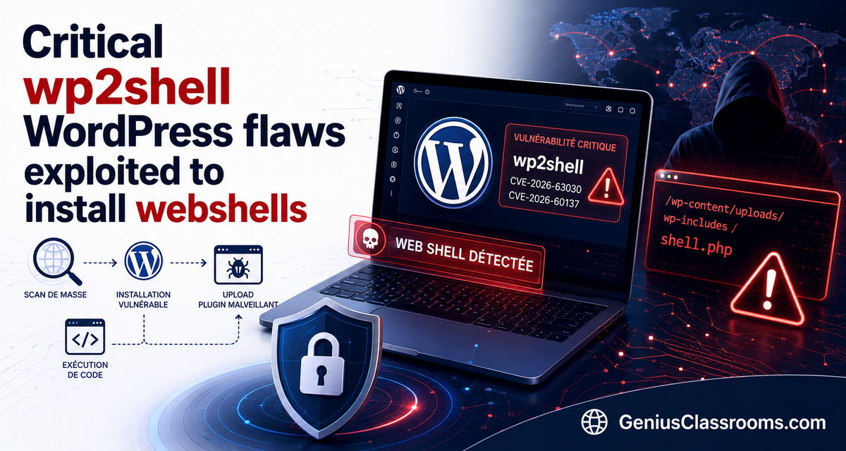 Critical wp2shell WordPress flaws exploited to install webshells - article de blog GeniusClassrooms